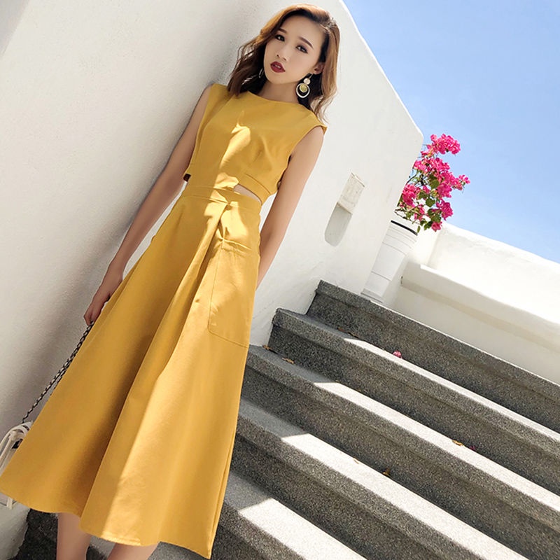 Đầm dài không tay ôm eo tùy chọn màu sắc thời trang quyến rũ cho nữ