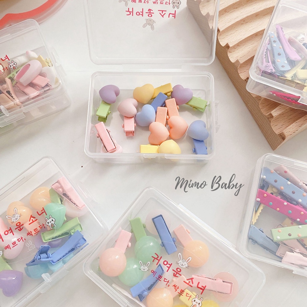 Hộp kẹp mini hình tai thú, kẹp trơn màu sắc dễ thương cho bé gái Mimo baby KT19