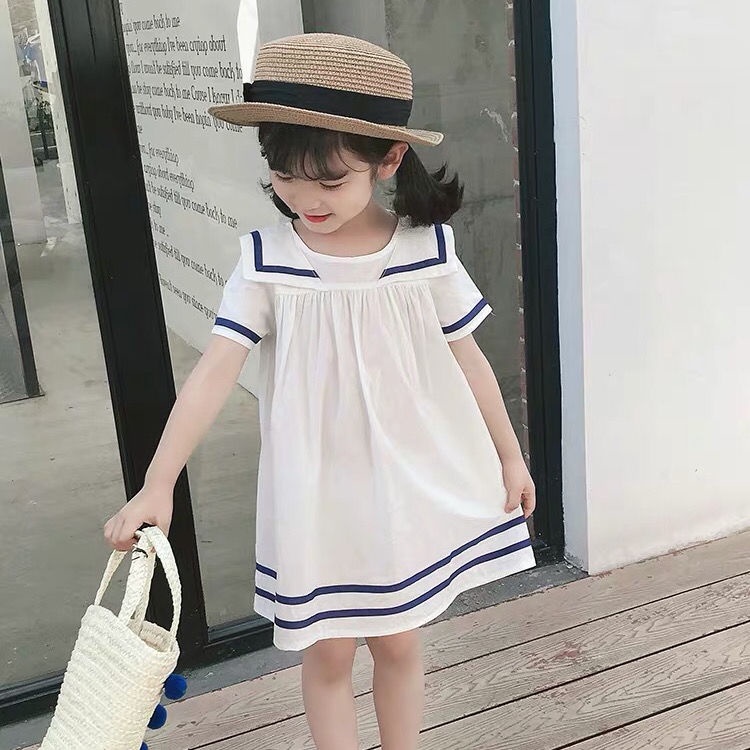 Đầm cotton màu trắng dễ thương thời trang mùa hè cho bé gái 1-9 tuổi