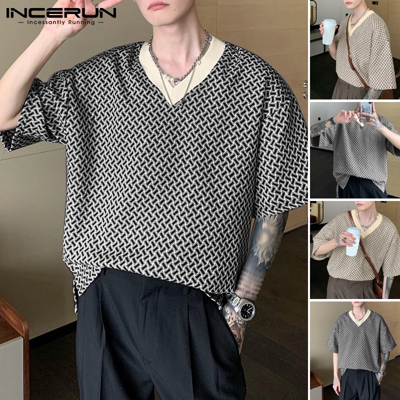 Áo thun INCERUN tay ngắn họa tiết in hoa thời trang mùa hè cho nam