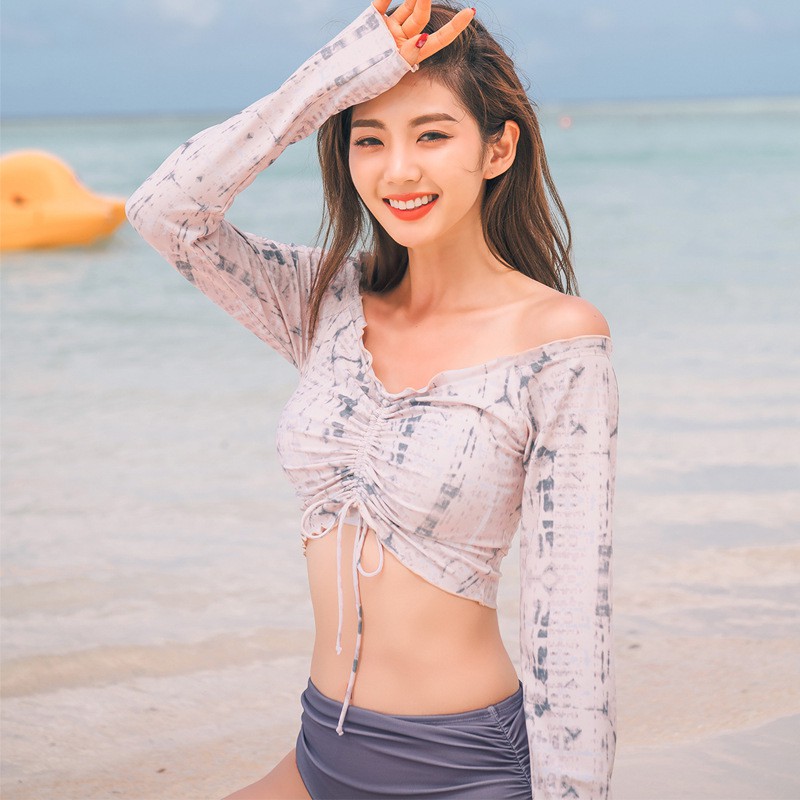 Bikini đồ bơi nữ 2 mảnh dài tay có dây thắt - Đồ bơi phong cách Hàn Quốc | BigBuy360 - bigbuy360.vn
