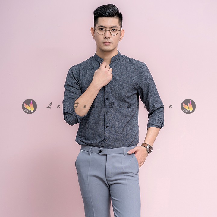 Áo Sơ Mi Nam Cổ Tàu Trơn Xám Đậm - SMT04