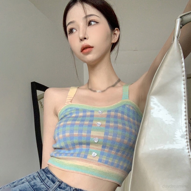 Áo Croptop Hai Dây Màu Sắc Ngọt Ngào Thời Trang Mùa Hè Cho Nữ