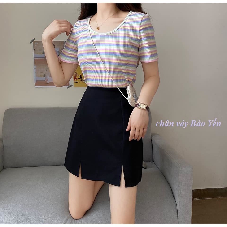 Chân váy A ngắn cạp liền xẻ 2 cạnh xinh xắn có quần trong ( sẵn size) - M68