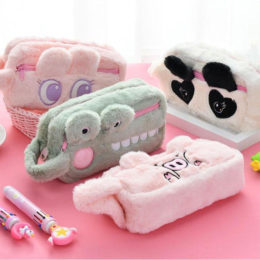 Túi Đựng Bút Trong Suốt Hình Gấu Trúc / Vịt / Gấu Trúc Nhồi Bông Cỡ Lớn Có Khóa Kéo Tiện Dụng