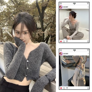 Áo croptop dài tay màu trơn phong cách gợi cảm cho nữ