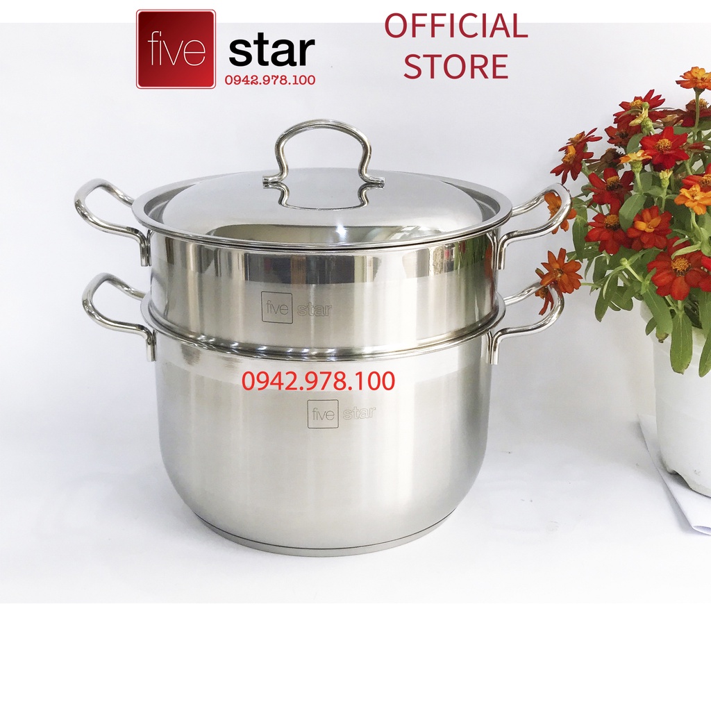 Bộ nồi xửng hấp 3 đáy từ inox 430 FiveStar Standard nắp inox tặng 1 muỗng canh (24cm /26cm / 28cm /30cm /32cm)