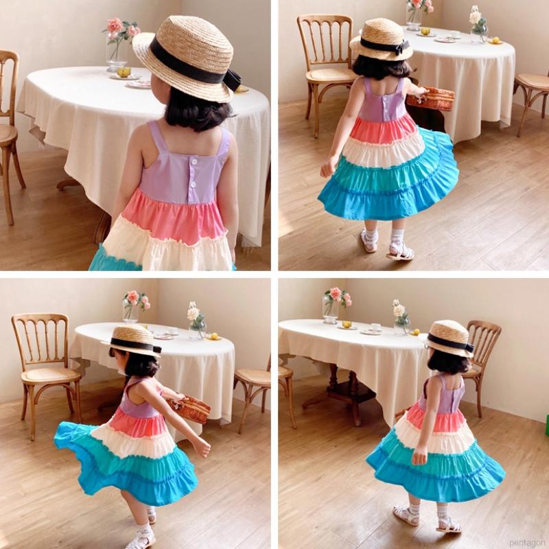 Đầm Tay Dài Phối Màu Cầu Vồng Đáng Yêu Cho Bé Gái