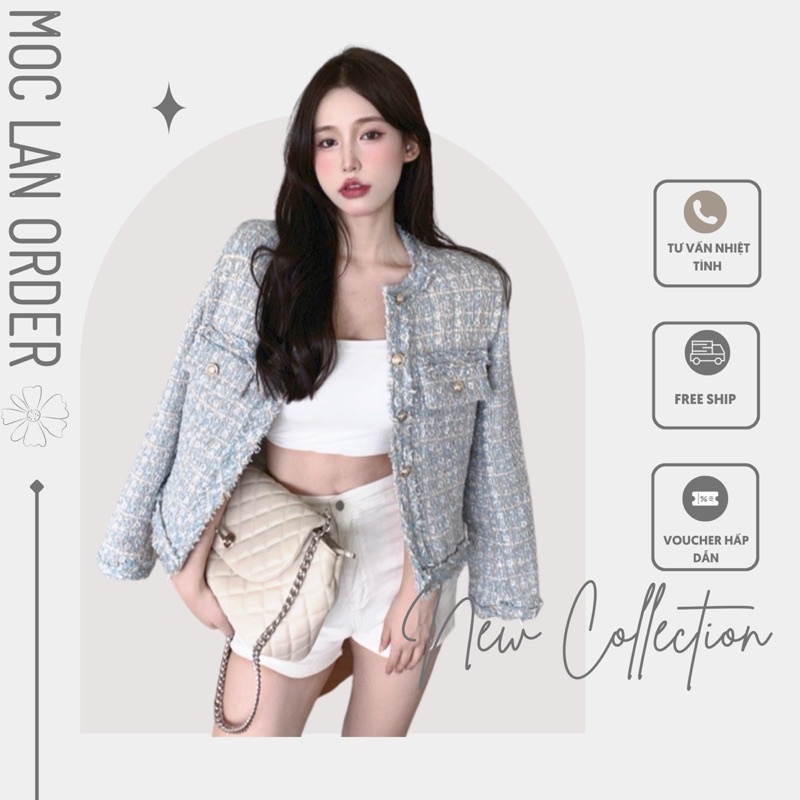 (MộcLan ORDRER) Áo dạ tweed cúc đồng siêu xinh phong cách tiểu thư _ hàng ORDER