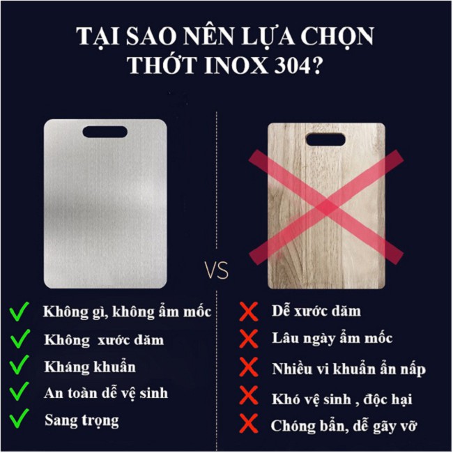 Thớt Inox 304, Kháng Khuẩn Cường Lực, Chống Ẩm Mốc, Vệ Sinh Dễ Dàng, Rã Đông Nhanh