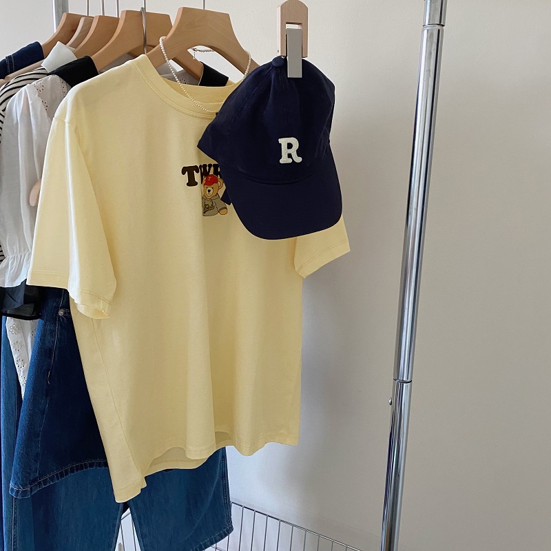 Áo thun HIIXIIVI 100% cotton tay ngắn cổ tròn in hình thời trang mùa hè phong cách Hàn Quốc cho nữ 2022