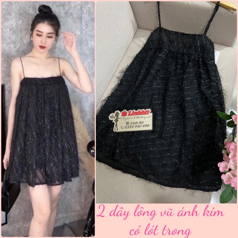 VÁY 2 DÂY LÔNG ÁNH KIM 2 LỚP BABYDOLL FORM RỘNG