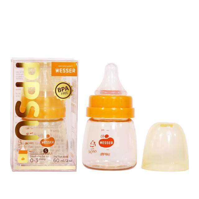 (MẪU MỚI) Bình Sữa Cổ Hẹp Cao Cấp PPSU WESSER (60ML - 140ML - 250ML) - Made in Vietnam (Công nghệ Hàn Quốc)