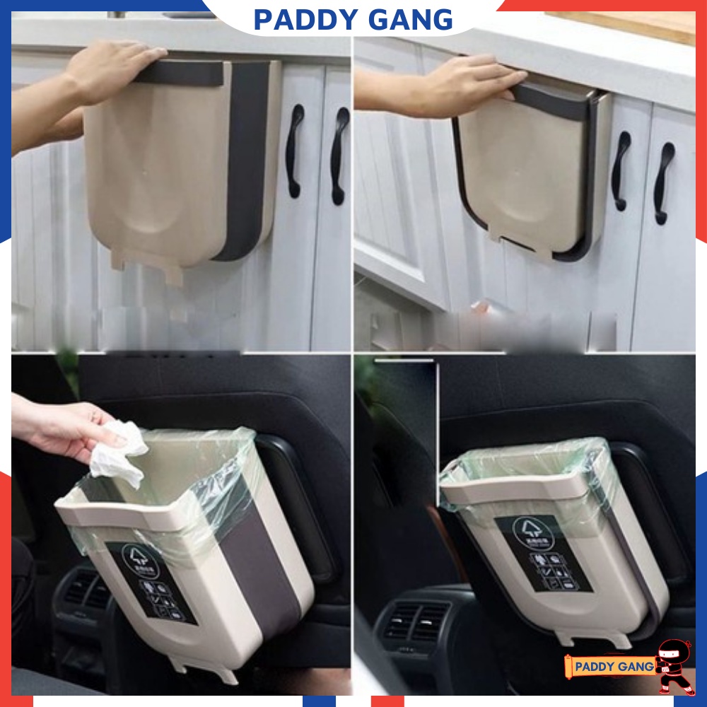 Thùng Đựng Rác Gấp Gọn Treo Tủ Bếp Thông Minh, Thùng Rác Nhựa Ô Tô Sọt Rác Có Ngăn Để Túi Đựng Rác Tự Phân Hủy PaddyGang