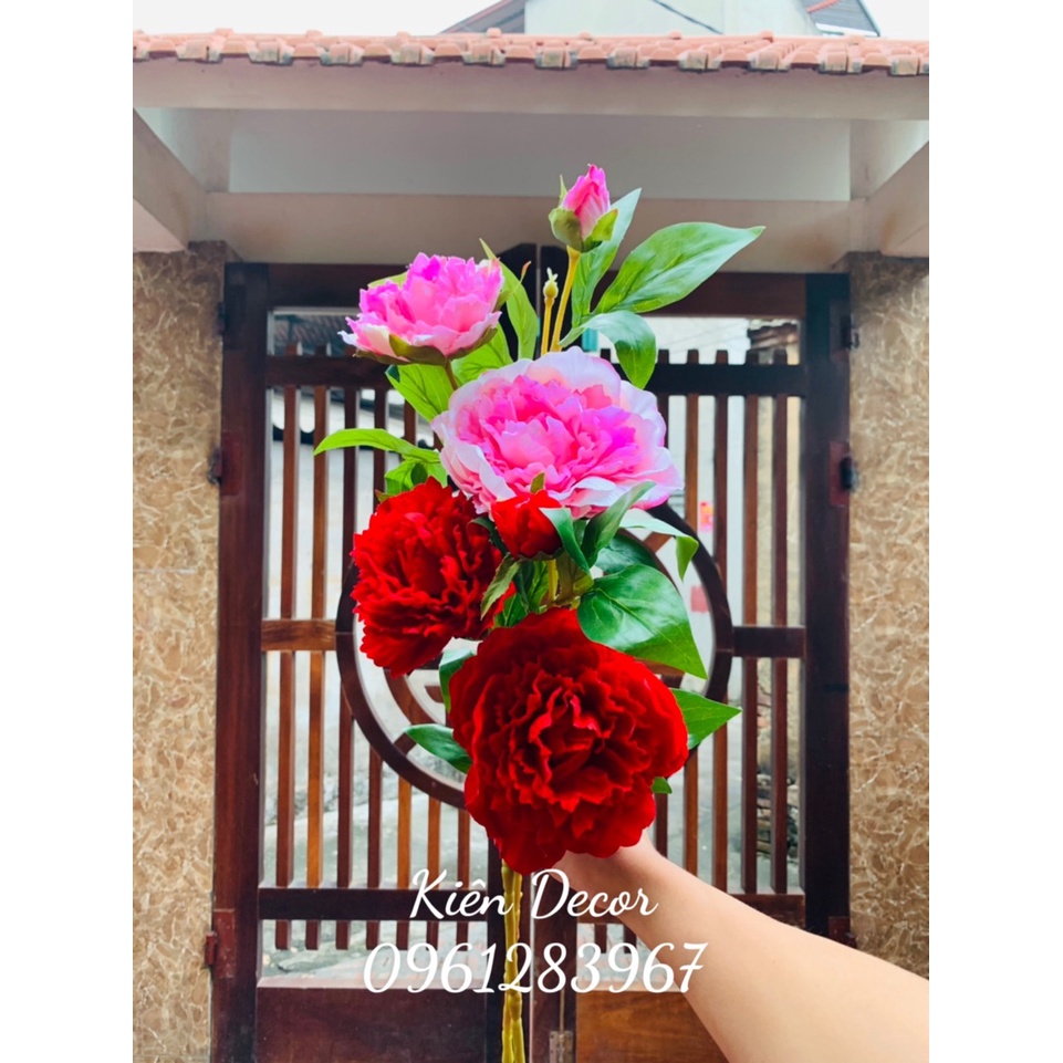 Mẫu đơn Size đại sẵn hai màu, mặt hoa được phủ nhung cắm bình hoa trang trí nhà cửa siêu đẹp cam kết chất lượng