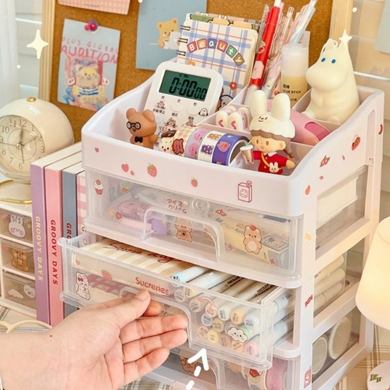 Tủ đựng dụng cụ học tập để bàn/ tặng kèm sticker trang trí