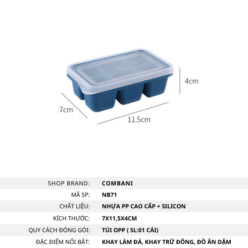 Khay Đá Viên Nhỏ Silicon Có Nắp 6 Ngăn Dễ Lấy Tiện Lợi 7x11x3cm Akii Home NB71