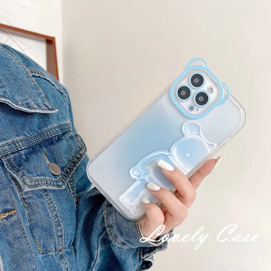 IPhone 14 13 12 11 Pro Max X XR Xs Max 8 7 6 6s Plus SE 2020Ốp Điện Thoại Dẻo Trong Suốt Màu Gradient Kèm Búp Bê Cho