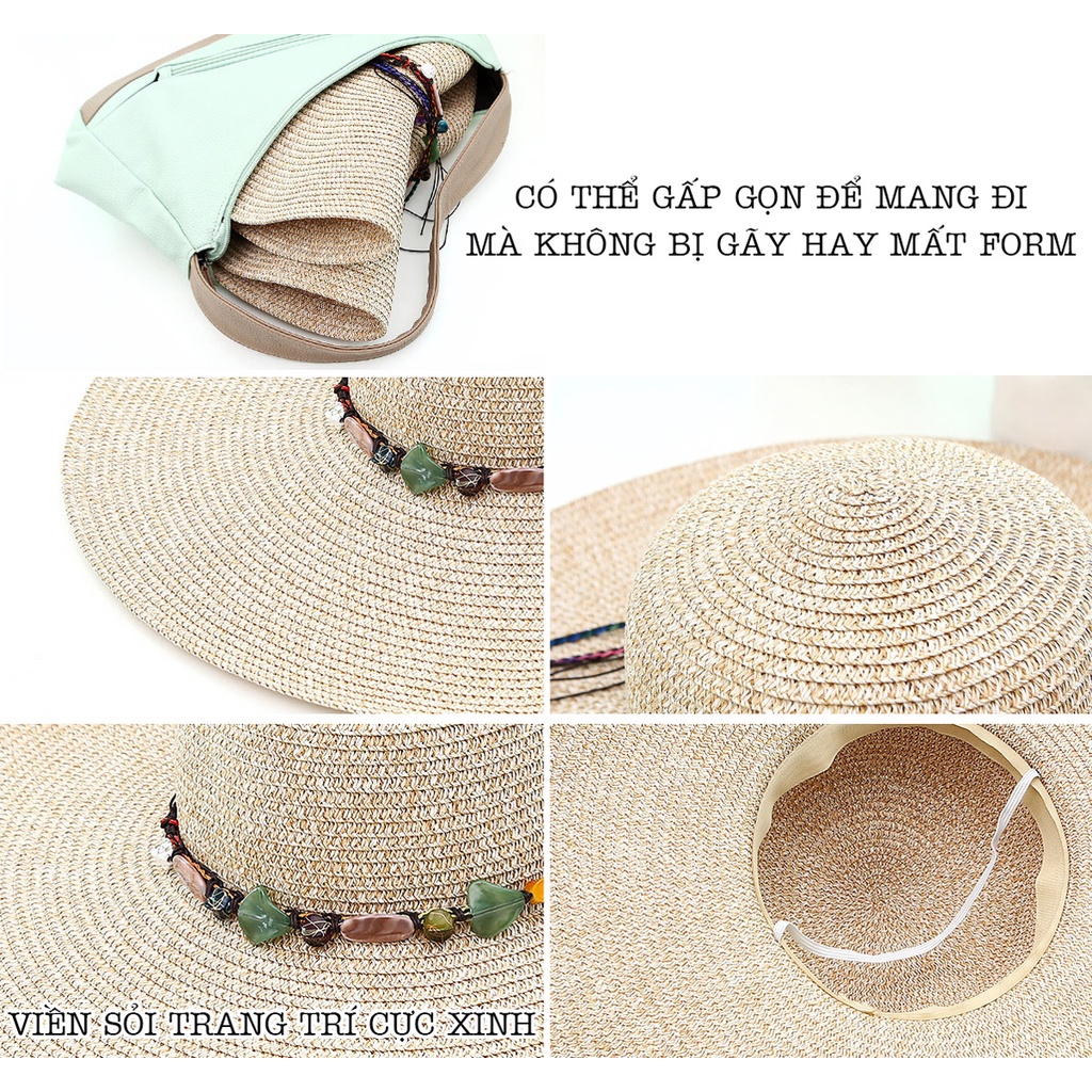 Nón Cói Đi Biển Vành Rộng Phối Vòng Sỏi P1784 - LoanTay