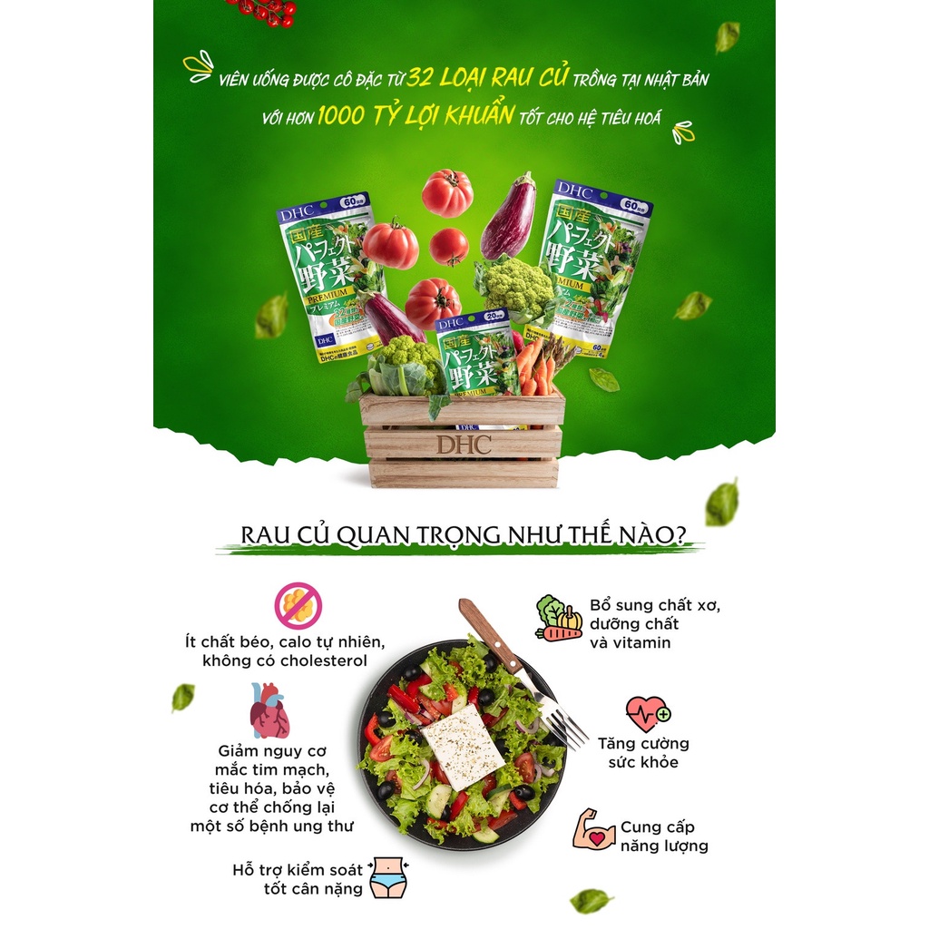Combo Viên uống DHC Giảm Mụn Nóng Trong, Sáng Da 30 Ngày (Rau củ 120v/gói và Vitamin C 60v/gói)