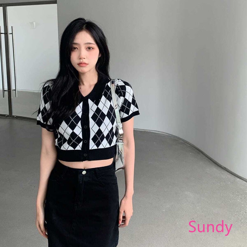 Áo Croptop Dệt Kim Phong Cách Vintage Thời Trang Mùa Hè Cho Nữ