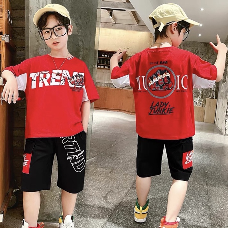 Đồ bộ bé trai  bộ thun phối chữ trend cho bé trai từ 15 đển 65kg