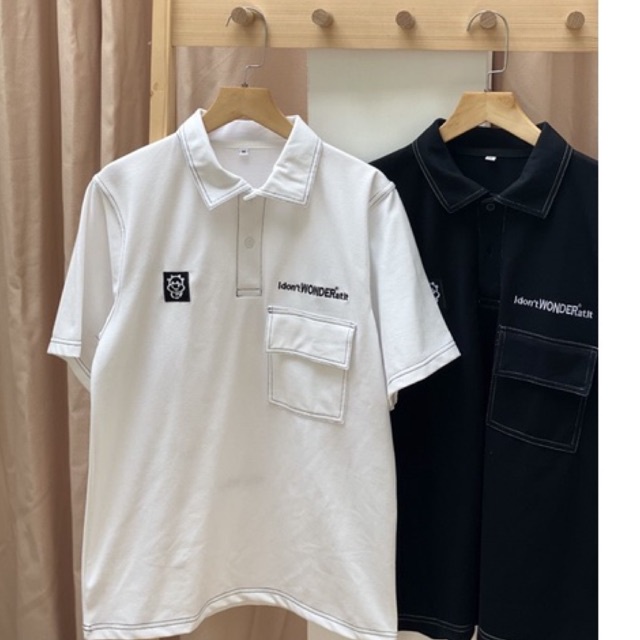 Áo Polo Unisex form rộng WONDER màu ĐEN/TRẮNG 🖤 Chất cá sấu form nam nữ unisex/Áo thun có cổ Jaystoree 🖤 | BigBuy360 - bigbuy360.vn