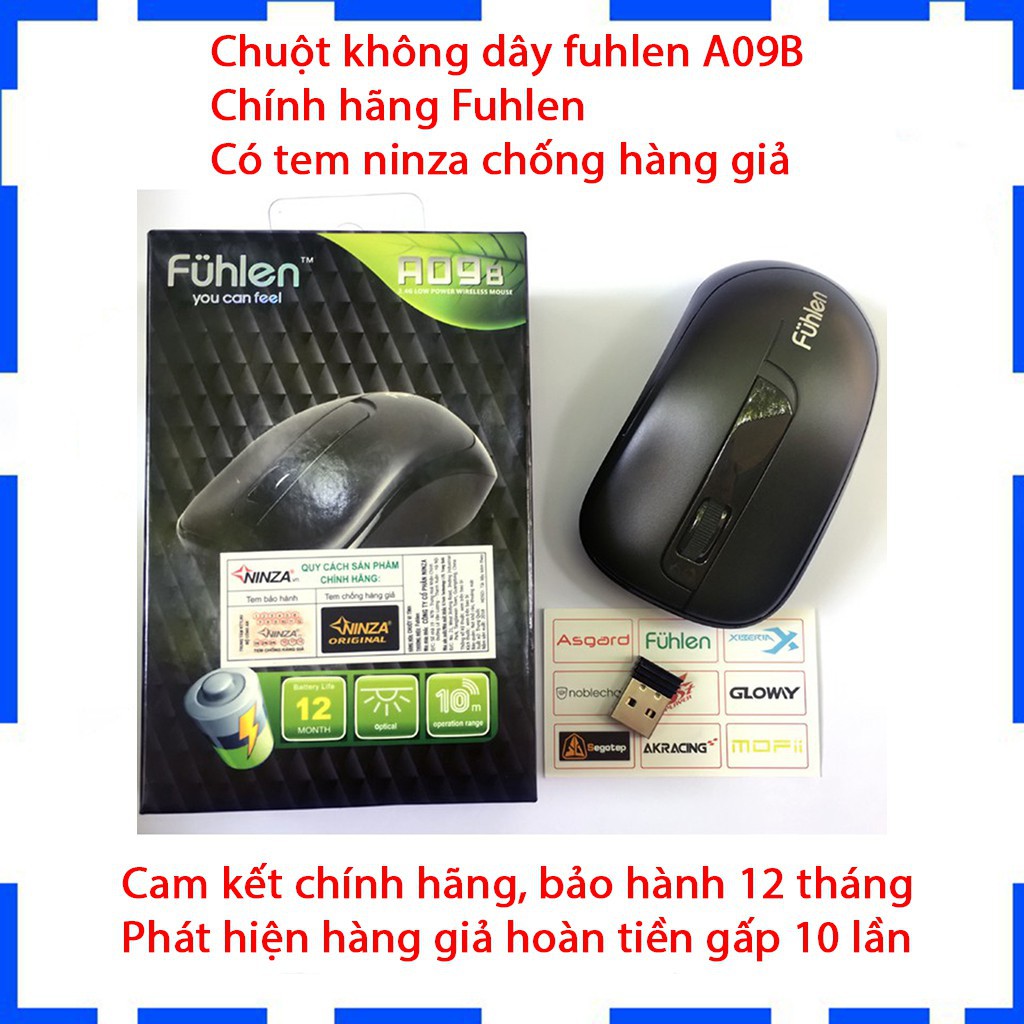 Chuột không dây Fuhlen A09B - Có pin đi kèm - Chính hãng có Tem ninza chống hàng giả - BH 12 tháng