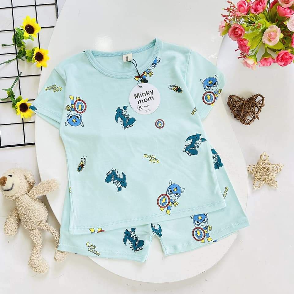 Bộ cộc tay chất thun lạnh in hình tràn thân siêu mềm mịn thoáng mát cho bé từ 5 – 16kg