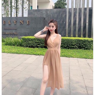 ĐẦM MAXI VOAN LỤA XẺ TÀ CỔ TIM GỢI CẢM {XẢ KHO HÀNG}