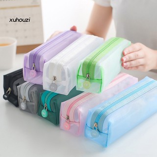 Hộp bút trong suốt có dây kéo màu trơn dành cho học sinh