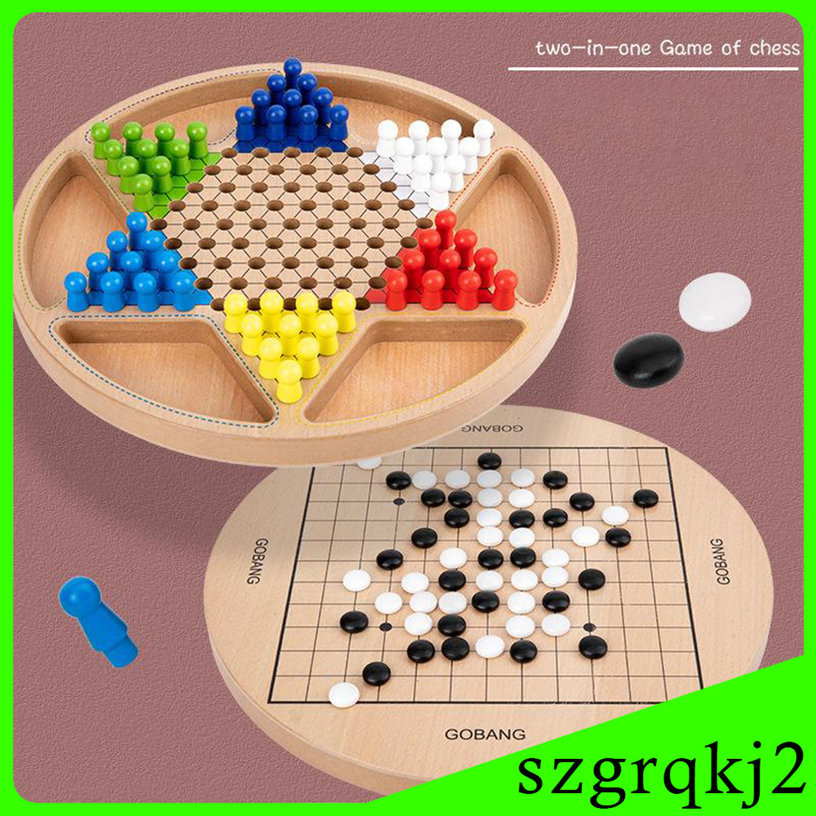 Newest 2 in 1 Wooden Chinese Checkers Board Game Set with Colorful Pegs Style1