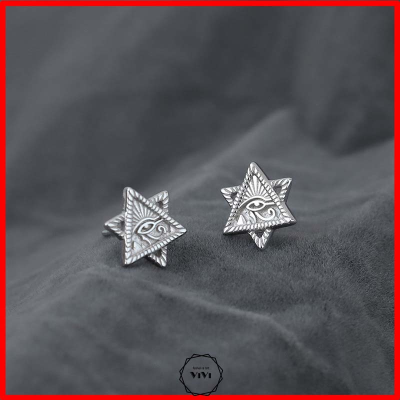 Bông tai bạc nam tam giác kép Hypno – khuyên tai bạc ViVi_Gift