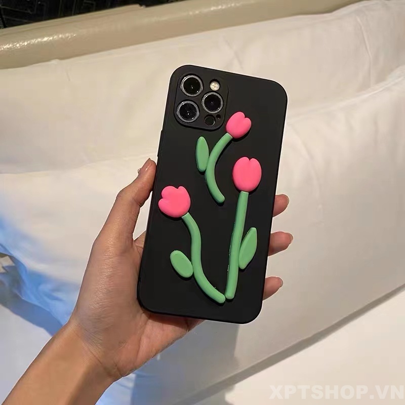 Ốp Điện Thoại Họa Tiết Hoa tulip Hồng Bảo Vệ Ống Kính Máy Ảnh Cho Iphone 14 Pro Max 13 Pro Max 12 Pro Max 11 Pro Max