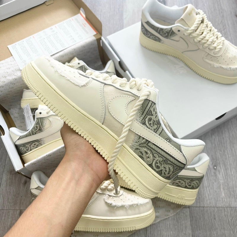 Giày thể thao AF1 dây thừng họa tiết Paisley màu kem, Giày sneaker thổ cẩm dây thừng  nam nữ full bill box đi siêu êm | BigBuy360 - bigbuy360.vn