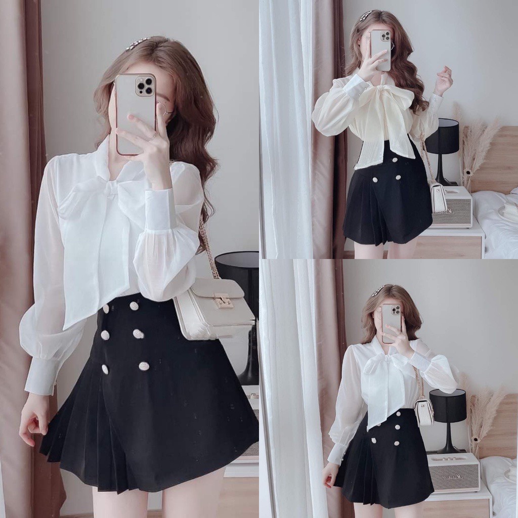 L06 Áo nữ kiểu thắt nơ đẹp xuất sắc chất tơ mềm sang chảnh cực kỳ, áo nữ tiểu thư bánh bèo rất tôn dáng, che khuyết điểm