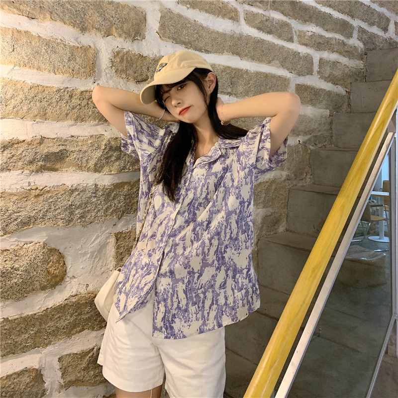 Áo Sơ Mi Tay Ngắn Dáng Rộng In Họa Tiết Hoa Phong Cách Hàn Quốc Thời Trang Mùa Hè Xinh Xắn