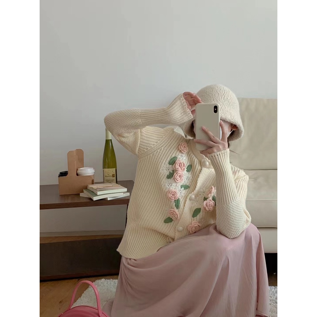 Áo Cardigan Dệt Kim Thêu Họa Tiết Xinh Xắn  tao bao