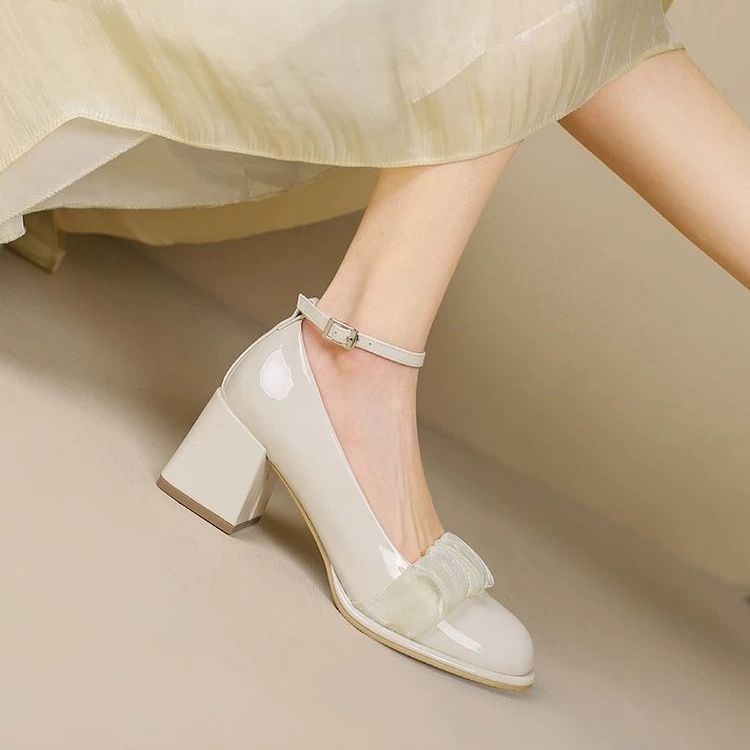 2023 Đôi Giày Cao Gót Mới Thiết Kế Thoải Mái Dễ Phối Đồ Phong Cách Mary Jane, được làm bằng da