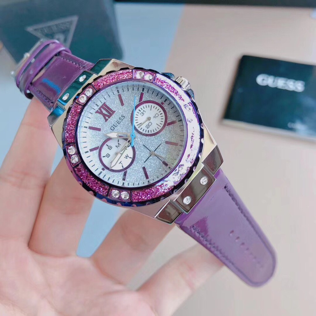 Đồng hồ nữ W0775L6 dây da màu tím-purple size 38mm