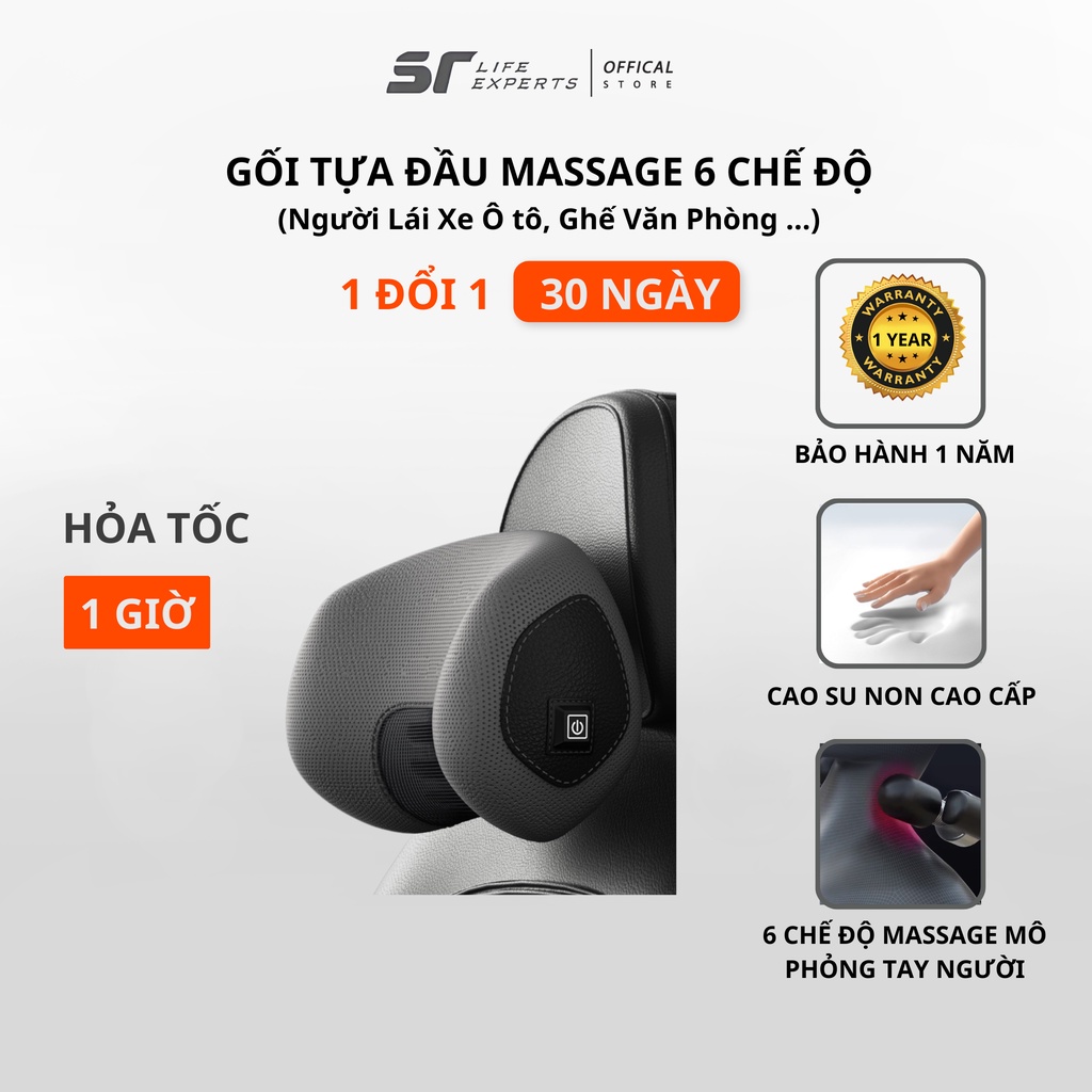Gối Tựa Đầu Ô Tô Tích Hợp Massage 6 Chế Độ Cao Cấp, Gối Kê Cổ Cao Su Non , Chống Đau Mỏi Cổ Vai Cột Sống Lưng - Sairui
