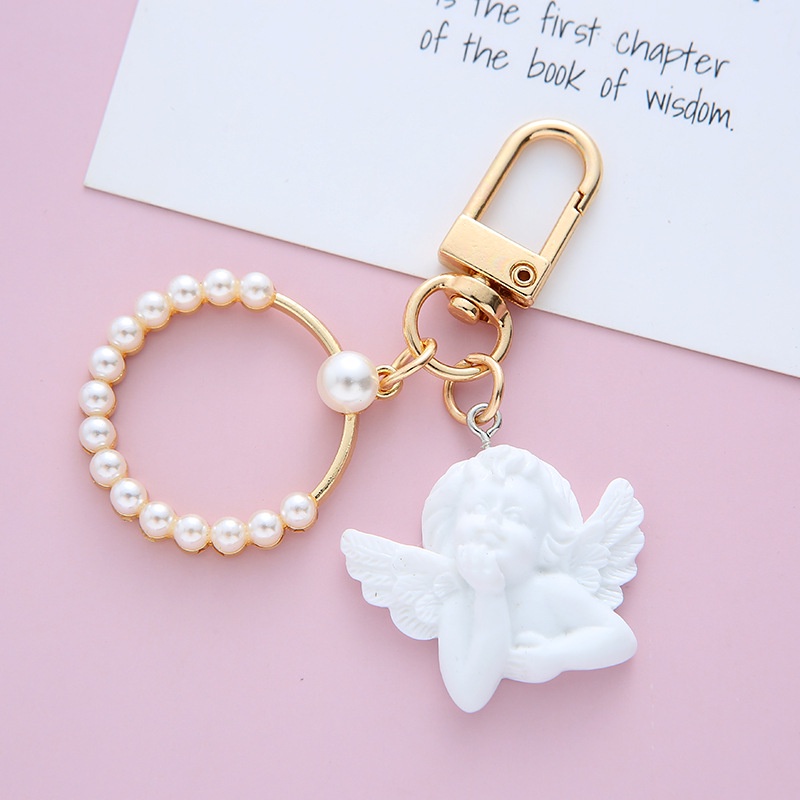Retro baroque fairy keychain ngọc trai tình yêu mặt dây chuyền tai nghe chìa khóa mặt dây chuyền túi