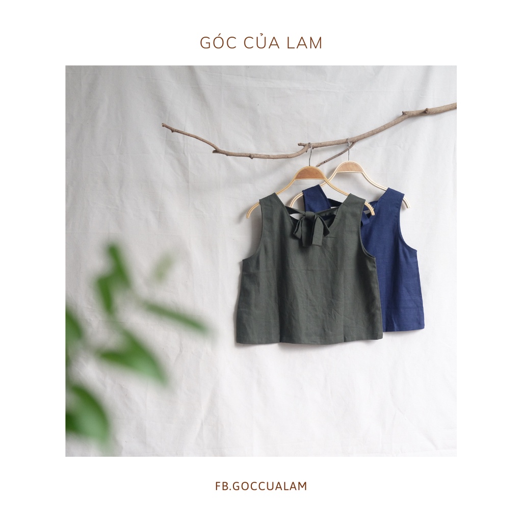 Áo sát nách linen cổ tròn