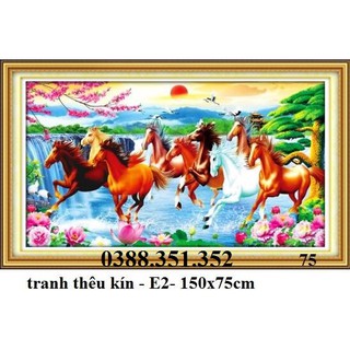 Tranh thêu chữ thập thêu kín Ngựa mã đáo thành công 150*75cm
