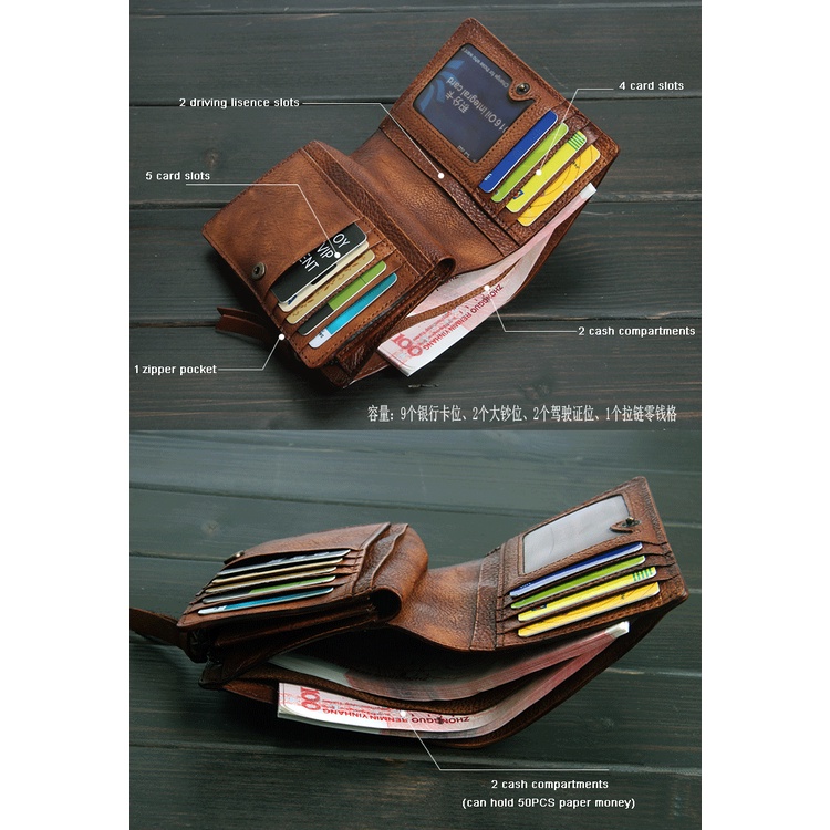 Ví Da Thật Dáng Ngắn Phong Cách Vintage Thời Trang Cho Nam WP-003#04