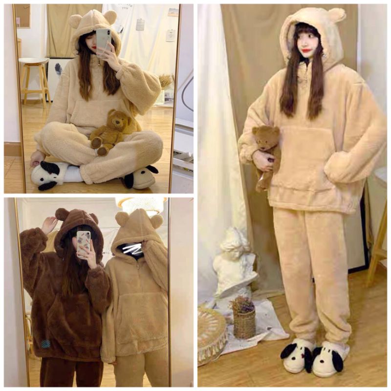 🌸 Bộ đồ sweater mùa đông siêu ấm, hoodie tai thỏ cute Ulzzang 🌸