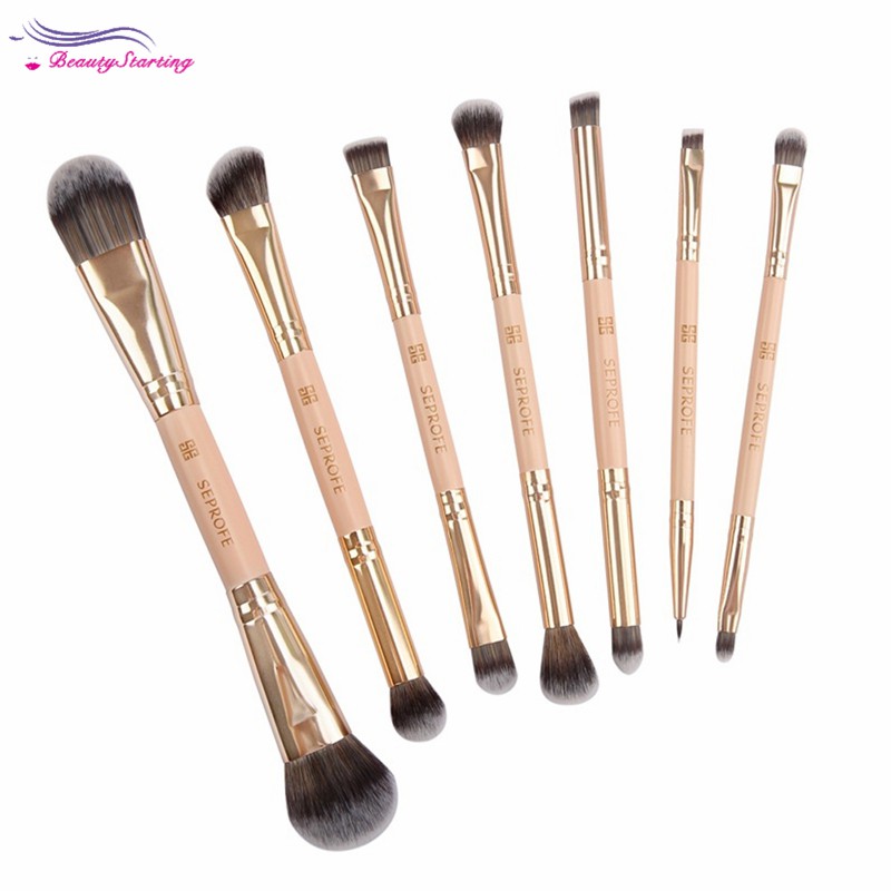 (hàng Mới Về) Bộ 7 Cọ Trang Điểm Seprofe Hai Đầu Màu Vàng Hồng Kèm Túi Đựng | BigBuy360 - bigbuy360.vn