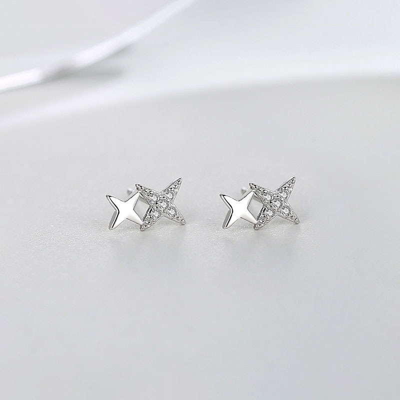 Irislove Bông Tai Bạc S925 Hình Ngôi Sao / Đan Chéo Đính Đá Zircon Lấp Lánh Phong Cách Hàn Quốc Dễ Phối Đồ Dành Cho Nữ