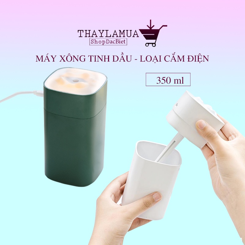 Máy xông tinh dầu mini phun sương tạo ẩm khuếch tán tinh dầu khử khuẩn tỏa hương thơm mát hình trụ 350ml (MHT350)