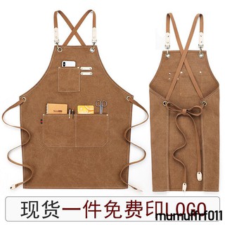 Tạp dề vải denim chống thấm nước in logo thời trang cho thợ cắt tóc